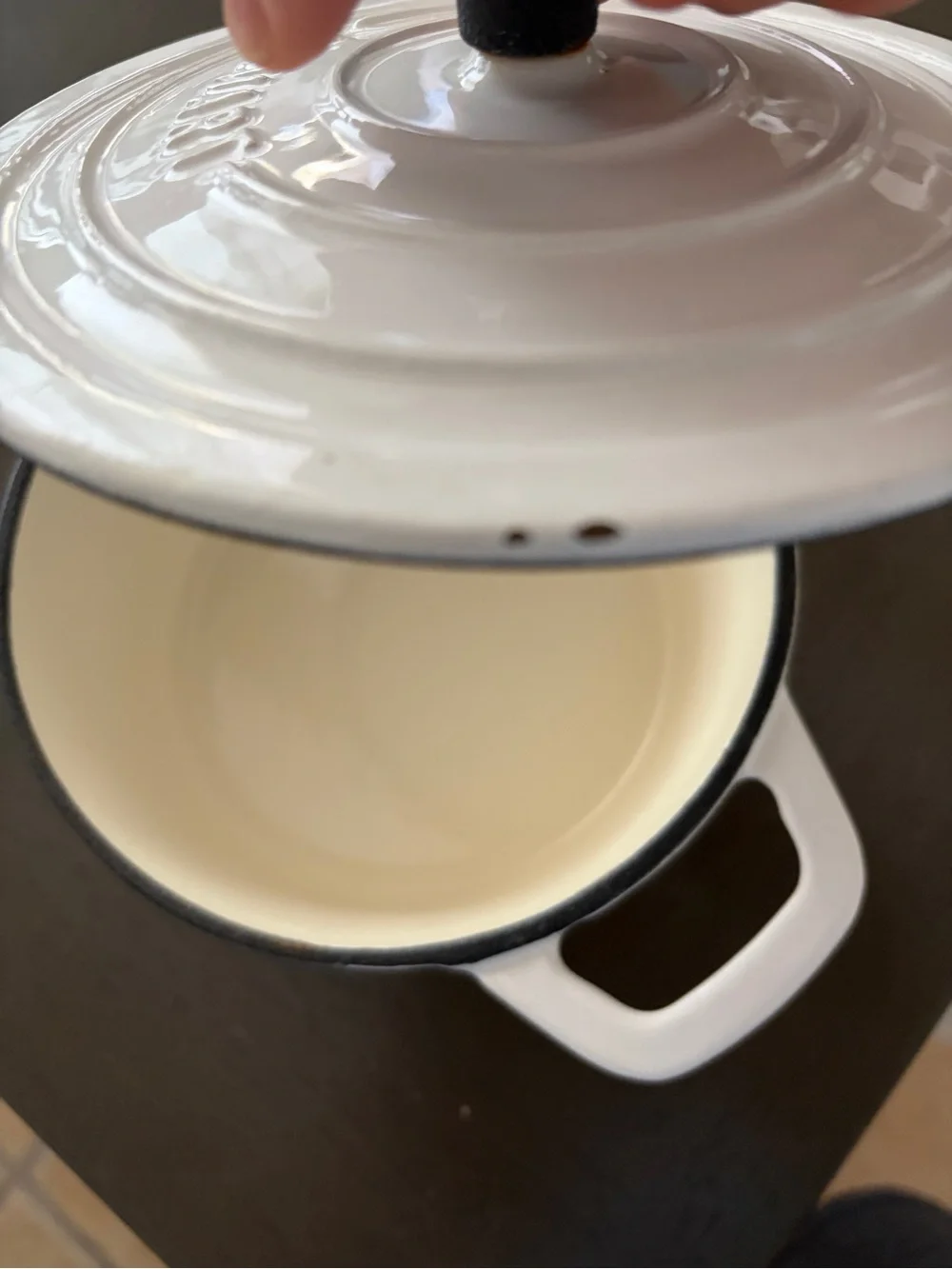 Smith Clark Off White Enamel 1-Quart Small Cast Iron Dutch Oven Casserole Pot